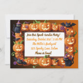 Orange Pumpkin Frame Black Cat Halloween Party シーズンカード (正面)