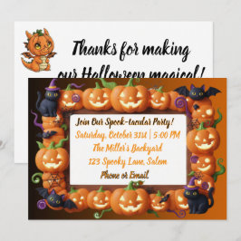 Orange Pumpkin Frame Black Cat Halloween Party シーズンカード