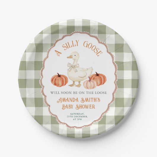 Orange Pumpkin Goose Baby Shower Paper Plates ペーパープレート (正面)