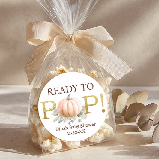 Orange Pumpkin Ready to Pop Baby Shower Sticker ラウンドシール