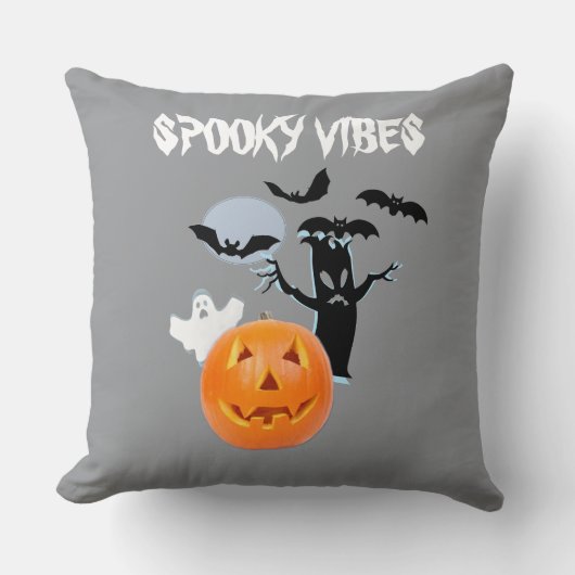 Orange Pumpkin with White Ghost and Bats クッション (正面)