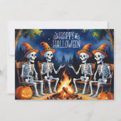 Orange Pumpkins 4 Skeletons Happy Halloween シーズンカード (正面)