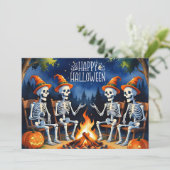 Orange Pumpkins 4 Skeletons Happy Halloween シーズンカード (スタンド正面)