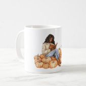Orange Pumpkins Black Girl with Book コーヒーマグカップ (正面左)