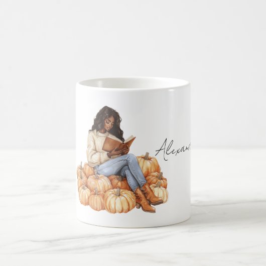 Orange Pumpkins Black Girl with Book コーヒーマグカップ (中央)