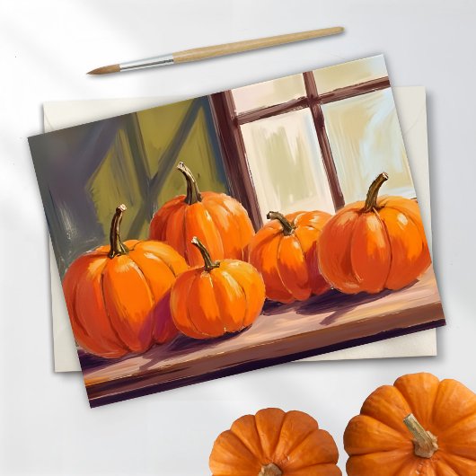 Orange Pumpkins Fall Watercolor シーズンポストカード