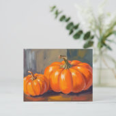 Orange Pumpkins Halloween Fall Watercolor シーズンポストカード (スタンド正面)