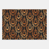 Orange, Purple, and Green Bat Halloween Damask ラッピングペーパーシート (正面)