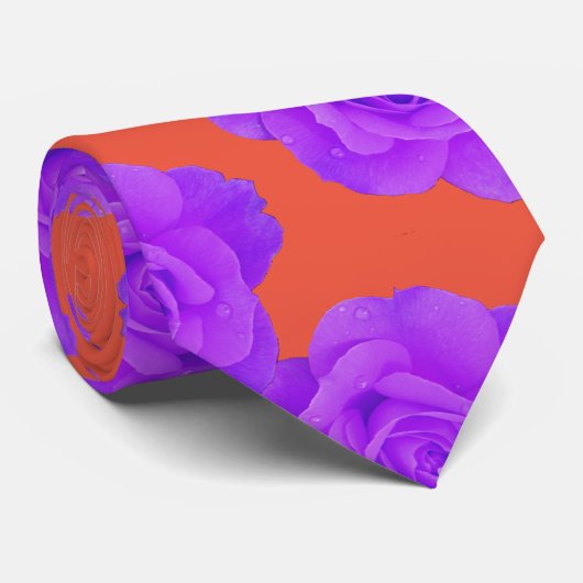 Orange Purple Floral Rose Modern Gift Favor ネクタイ (ロール)