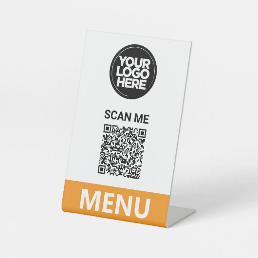 Orange Qr Code Menu | Logo Contactless Modern 台座サイン (正面)