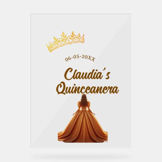Orange quinceanera princess crown birthday name da アクリルサイン (正面)