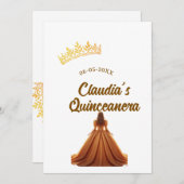 Orange quinceanera princess crown birthday name da 招待状 (正面/裏面)