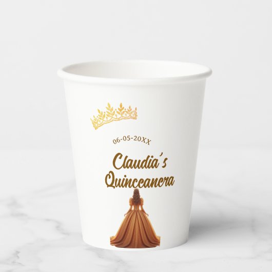 Orange quinceanera princess crown birthday name da 紙コップ (正面)