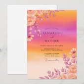 Orange Radiant Sunset Summer Wedding 招待状 (正面/裏面)