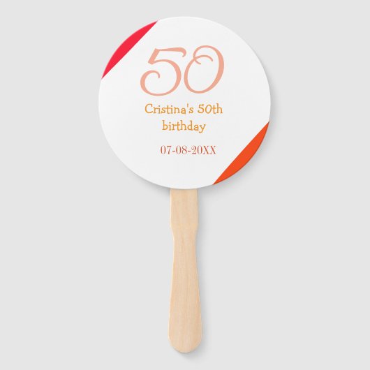 Orange red 50 birthday anniversary add name date p ハンドファン (正面)