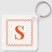 Orange Red and White Preppy Square Border Monogram キーホルダー (裏面)