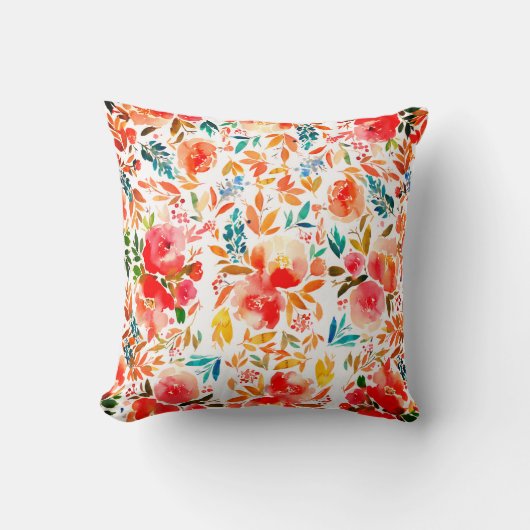 Orange red colorful rose floral summer  クッション (正面)