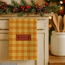 Orange Red Custom Name Hand Towel Autumnal Plaid キッチンタオル