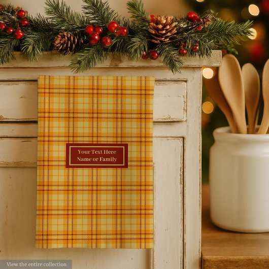 Orange Red Custom Name Hand Towel Autumnal Plaid キッチンタオル