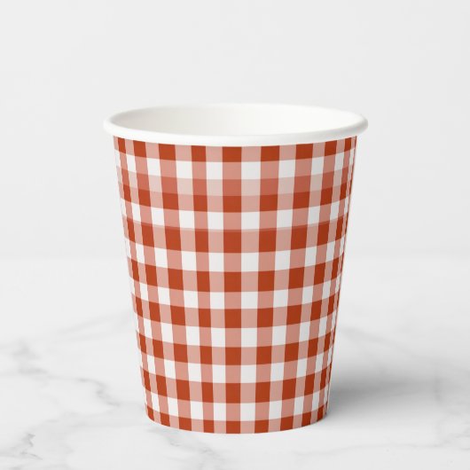 Orange-Red Gingham Monogram Crest Custom 紙コップ (裏面)