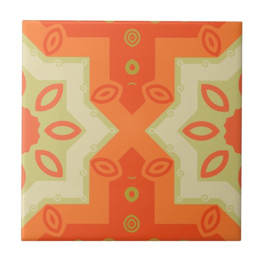 Orange Red Green Modern Ethnic Moroccan Pattern タイル (正面)