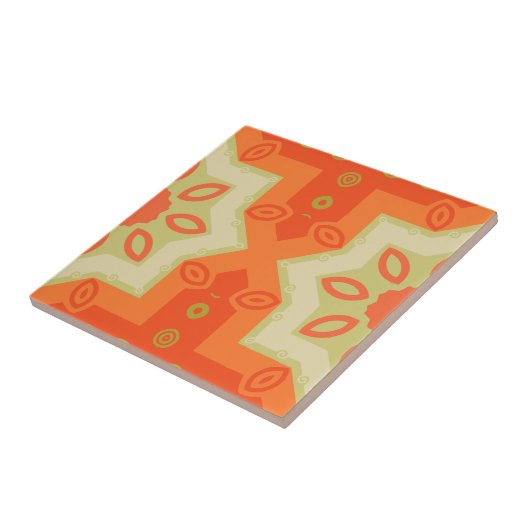 Orange Red Green Modern Ethnic Moroccan Pattern タイル (側面)