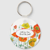 Orange Red Poppy Flower Pattern Watercolor Wedding キーホルダー (正面)