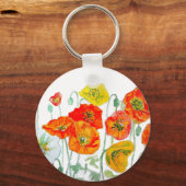 Orange Red Poppy Flower Pattern Watercolor Wedding キーホルダー (裏面)