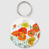Orange Red Poppy Flower Pattern Watercolor Wedding キーホルダー (裏面)