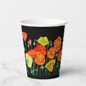 Orange Red Poppy Flower Pattern Watercolor Wedding 紙コップ (裏面)