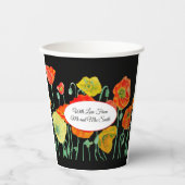 Orange Red Poppy Flower Pattern Watercolor Wedding 紙コップ (正面)