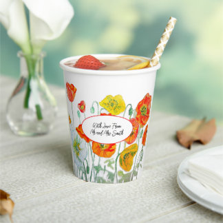 Orange Red Poppy Flower Pattern Watercolor Wedding 紙コップ