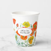 Orange Red Poppy Flower Pattern Watercolor Wedding 紙コップ (正面)