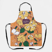 Orange Retro Botanical Yellow Flowers Custom Name エプロン (正面)