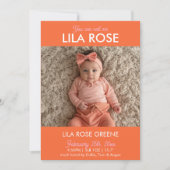 Orange Retro Bow Photo Birth Announcement Card 招待状 (正面)