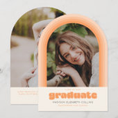 Orange Retro Striped Arch Graduation Announcement 招待状 (正面/裏面)