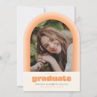 Orange Retro Striped Arch Graduation Announcement 招待状
