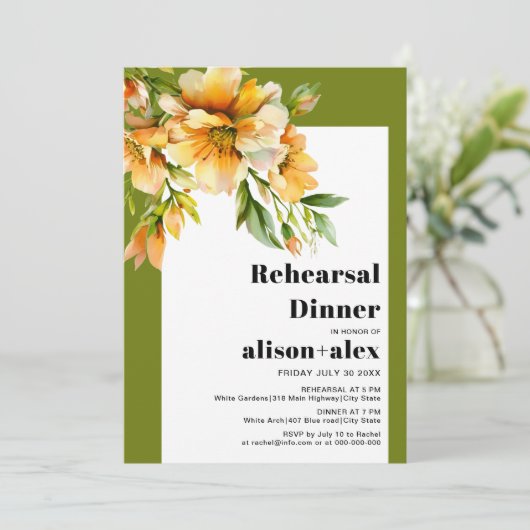 Orange rhododendron fall wedding rehearsal dinner 招待状 (スタンド正面)