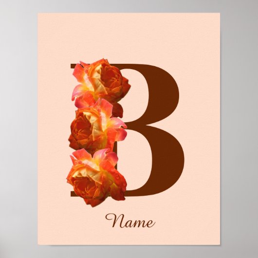 Orange Rose Monogram Initial B Your Name Poster ポスター (正面)