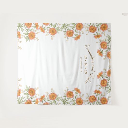 Orange Rose Wedding Photo Backdrop タペストリー (正面(横))
