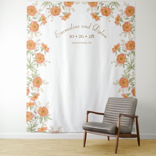 Orange Rose Wedding Photo Backdrop タペストリー (インサイチュ)