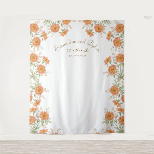 Orange Rose Wedding Photo Backdrop タペストリー (正面)