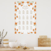 Orange Rose Wedding Seating Chart ポスター (キッチン)