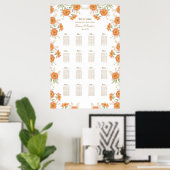 Orange Rose Wedding Seating Chart ポスター (ホームオフィス)