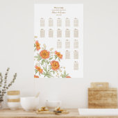 Orange Rose Wedding Seating Chart ポスター (キッチン)