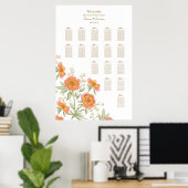 Orange Rose Wedding Seating Chart ポスター (ホームオフィス)