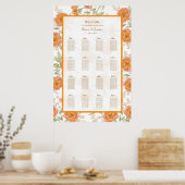 Orange Rose Wedding Seating Chart ポスター (キッチン)