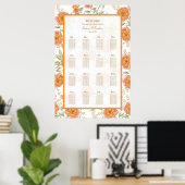 Orange Rose Wedding Seating Chart ポスター (ホームオフィス)