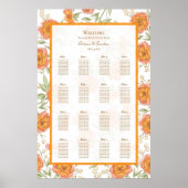 Orange Rose Wedding Seating Chart ポスター (正面)