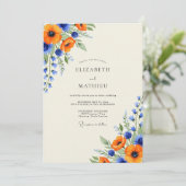 Orange Royal Blue Luminous Wildflower Wedding 招待状 (スタンド正面)